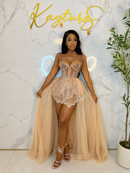 Tinker crystal ballgown hi low dress