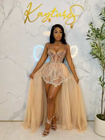 Tinker crystal ballgown hi low dress