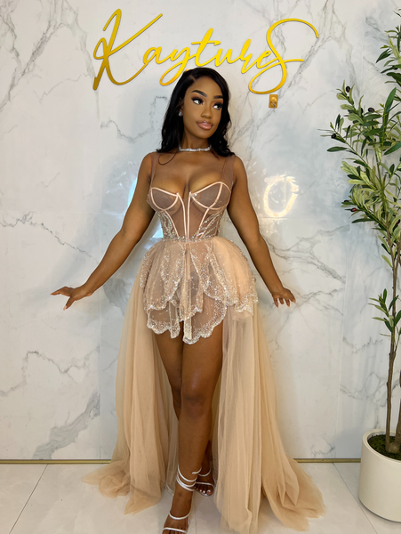 Tinker crystal ballgown hi low dress